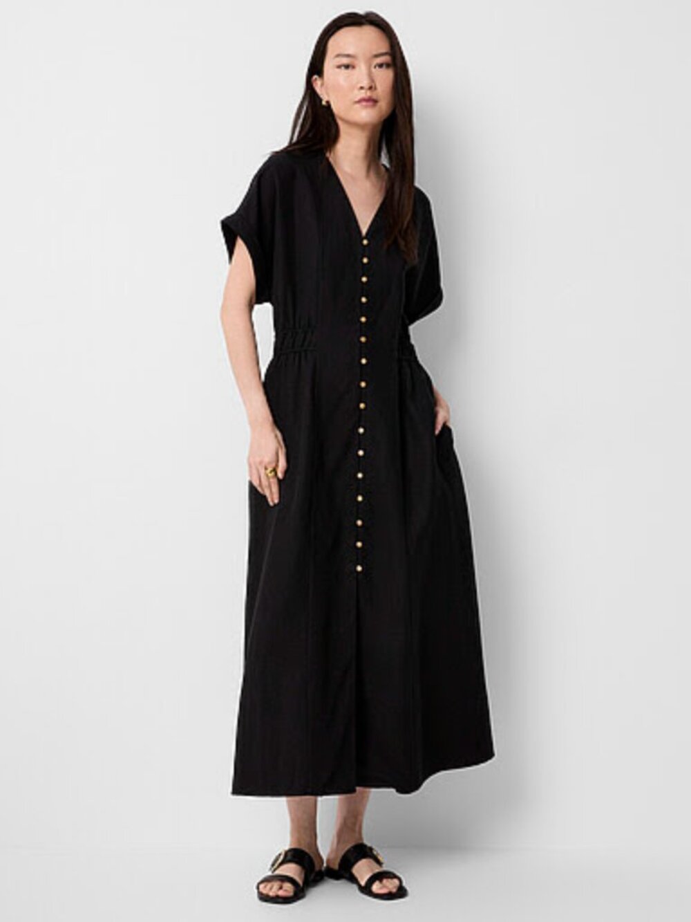 BNWT Simons Contemporaine Touch of Linen Button Front Dress Lyocell/Tencel XXL